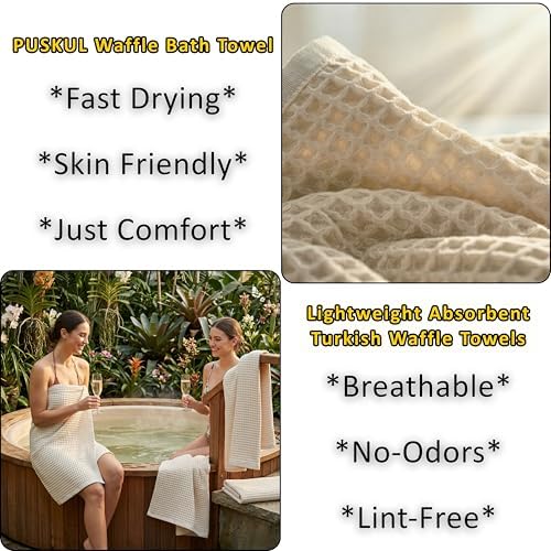 PÜSKÜL Natural 100% Turkish Cotton Waffle Bath Towels Set of 2, Extra-Large - Image 6