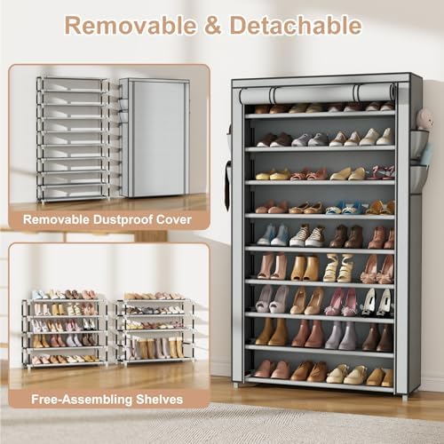 VILICK Shoe Rack with Cover Narrow Shoe Organizer with Pockets 10 Tier Tall - Image 6