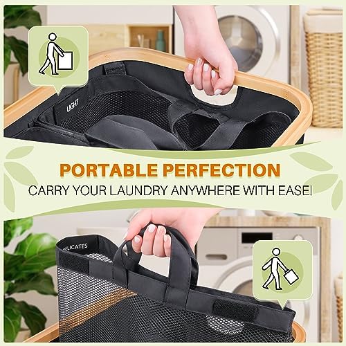 145L Laundry Hamper with Lid, 3 Section Laundry Basket with 3 Removable Bag - Image 3
