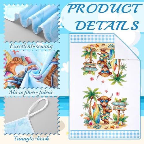 Bencailor 6 Pcs Summer Sea Highland Cow Kitchen Towels Decorative Sets Dish Tea - Image 6