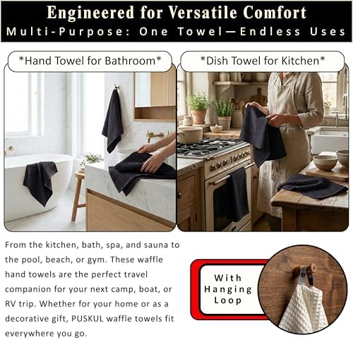 PÜSKÜL Natural 100% Turkish Cotton Waffle Hand and Kitchen Towels Set of 3 - Image 6