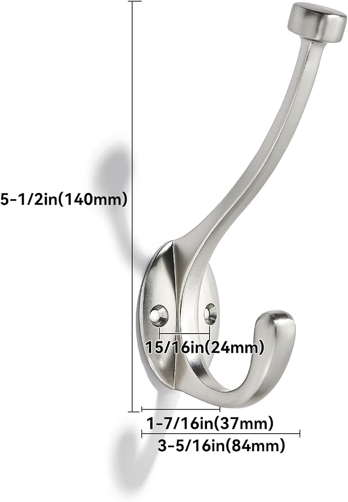 The 3 Pack 5-1/2 inch Satin Nickel Coat Hook zinc Alloy mudroom Hooks is - Image 2