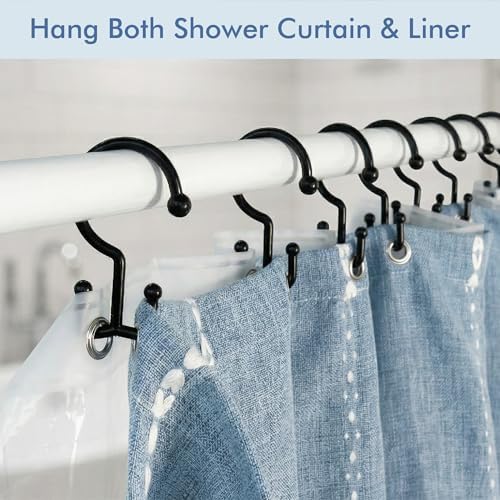 Bathway Black Plastic Double Shower Curtain Hooks, 12 Shower Curtain Rings - Image 2