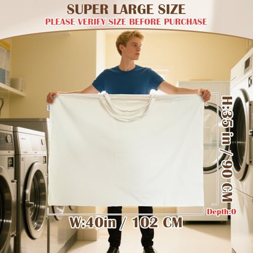 Canvas Laundry Bag Extra Large Heavy Duty Storage Bag 40"W x 35"H, XXL Beige - Image 3