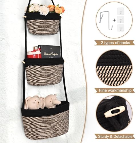 Hanging Basket, 3-Tier Woven Wall Basket - Image 6