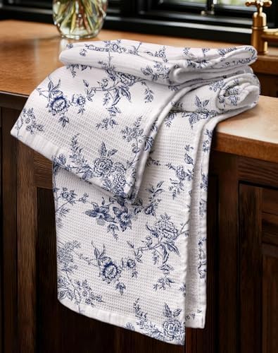 Miss Adola 2pcs Cotton Waffle Kitchen Towels, Toile Print by MissAdola