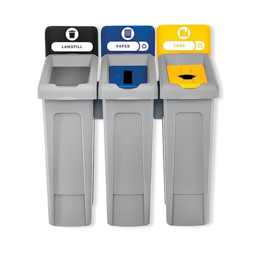 3-Stream Rectangular Recycling Station Kit, Grey, 69 Gallon Capacity, Polyethylene Material