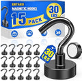 Grtard 15 Pack Black Magnetic Hooks Heavy Duty, 30LBS Strong Magnet Hooks by Grtard
