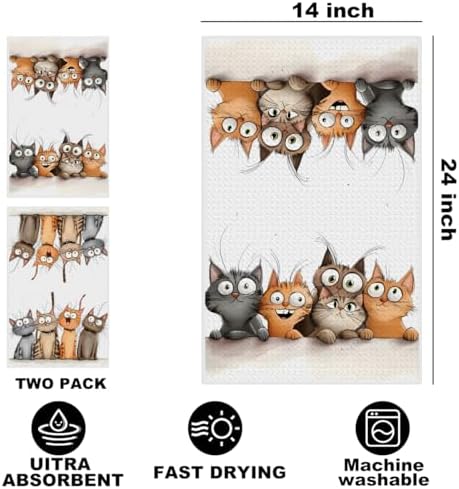 Jztco 2 Pcs Cute Cat Kitchen Towels, Cats Soft Absorbent Hand Tea Towel - Image 2