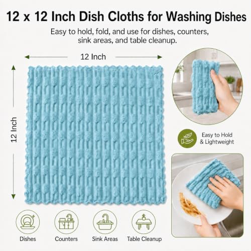 kimteny Microfiber Dish Cloths for Washing Dishes 8 Pack, Lake Blue - Image 2
