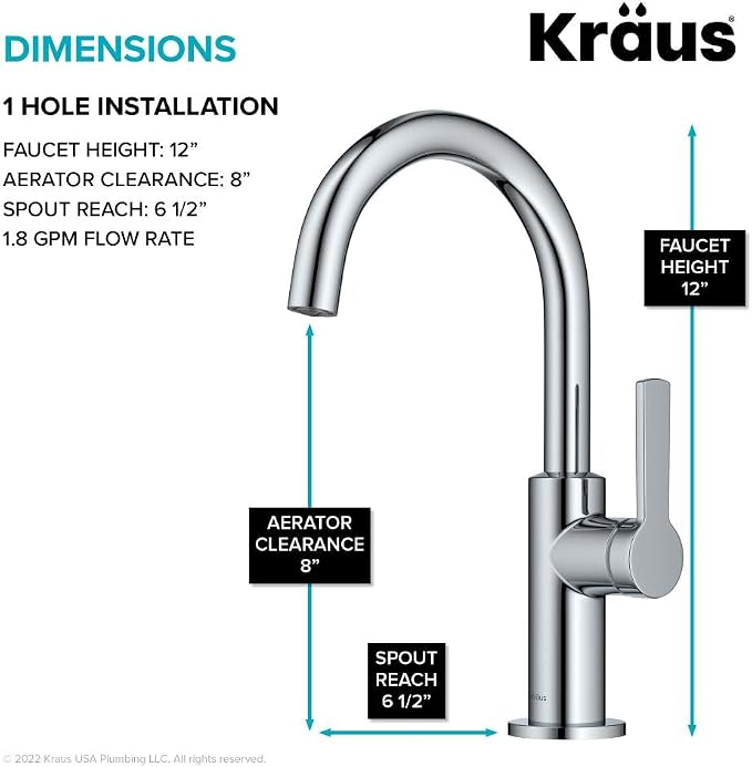 Kraus Oletto Single Handle Kitchen Bar Faucet in Chrome, Kitchen Sink Faucets - Image 5