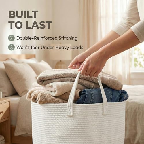 JMvicyroam 65L Extra Large Machine Washable Cotton Rope Blanket Basket - Image 6