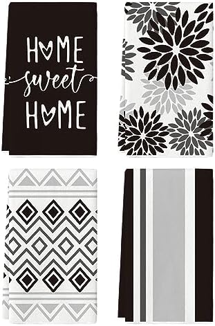 Artoid Mode Black Stripes Home Sweet Home Boho Halloween Kitchen Towels Dish by ArtoidMode