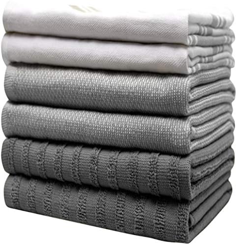 Premium Kitchen Towels 6 Pack 100% Cotton 20"x28" Dish Towels Grey Striped - Image 6