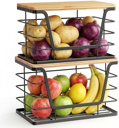 ALOCEO 2 Pack Stackable Wire Storage Basket by ALOCEOWallHooksAdhesive