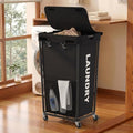 Laundry Hamper with Wheels and Lid, 110L Large Rolling Laundry Basket Black by OLLDIDE