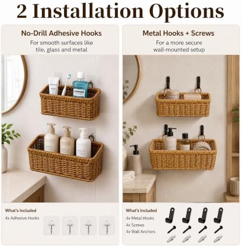 Wall Hanging Baskets, 2 Pack Woven Wicker Baskets - Image 3