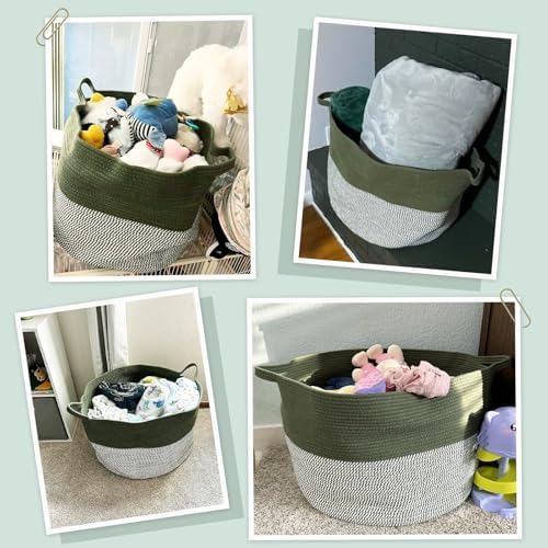 INDRESSME XXXLarge Woven Rope Blanket Basket Living Room Green - Image 4