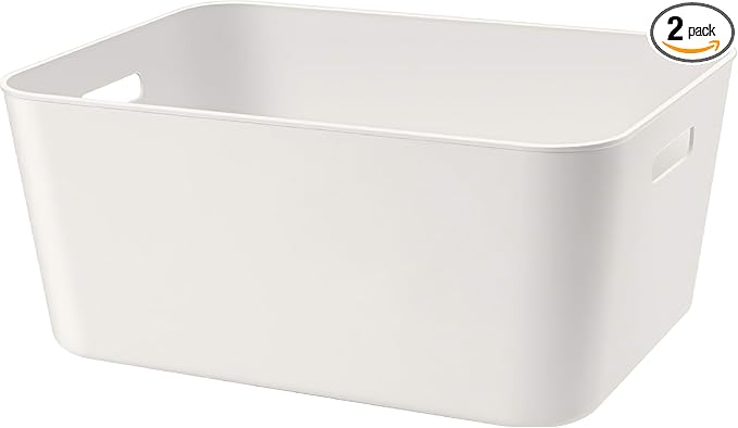 Set Of 2 Plastic Storage Bins,14.5x10.2x6.3 Versatile Kitchen Pantry Organization and Storage,for Plastic Storage Container Under Bed,Under Sink Bathroom Organizer (White, 2 Pack Large)