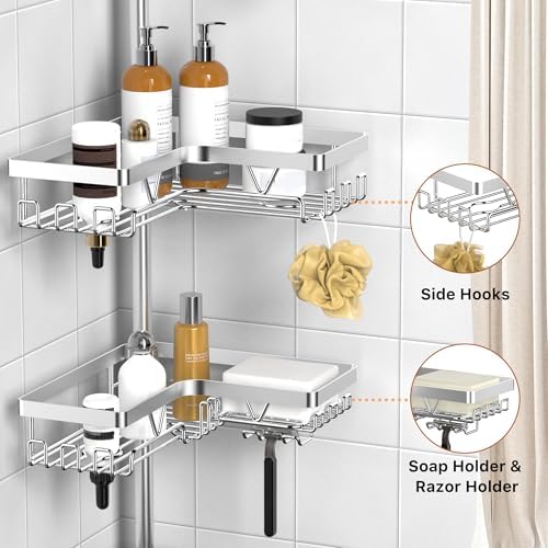 KEGII SUS304 Corner Shower Organizer, Tension Pole Bathtub Caddy - Image 3