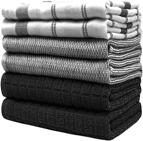 Premium Kitchen Towels 6 Pack 100% Cotton 20"x28" Dish Towels Black Check - Image 6