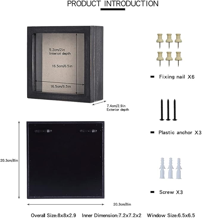 Freezing point Shadow Box Frame 8x8 Shadow Box Display Case Cabinet Pin Picture Frame with Linen Back Memorabilia Bouquet Photos Butterfly Taxidermy Wedding Memory Box for Keepsakes Black