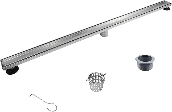 Linear Shower Drain 48", Brushed Floor Drain with Tiled Insert Grate & Hair Strainer, 304 Stainless Steel Bathroom 2-in-1 Tiled in Drain, CUPC Certified (Brushed, 48'')