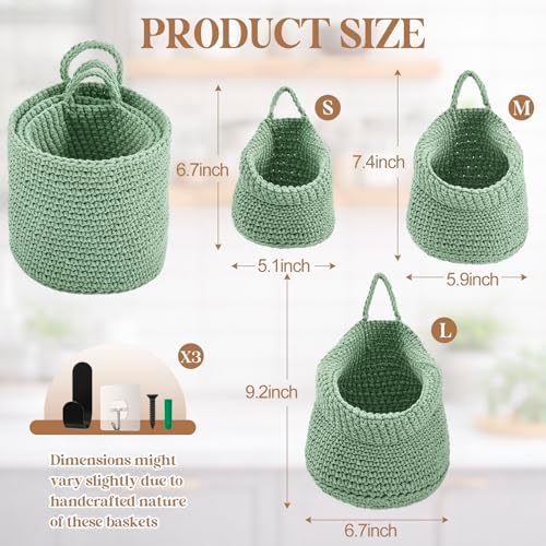 Honeydak 3 Hanging Baskets, Sage Green, Cotton Rope - Image 2
