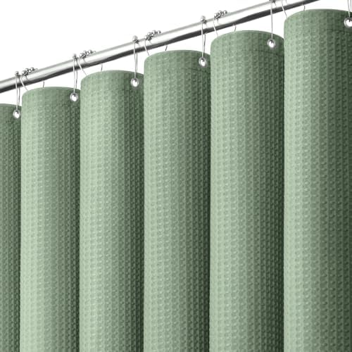 Dynamene Extra Wide Waffle Shower Curtain 256 GSM Fabric 84x72 Sage Green by Dynamene