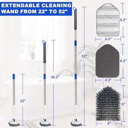 Tile Tub Scrubber Brush with 52-inch Adjustable Long Handle 3-in-1 Rotatable - Image 2