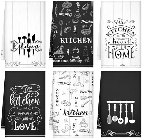 Bencailor 6 Pcs Black and White Kitchen Towels Decorative Sets Dish Towels by Bencailor