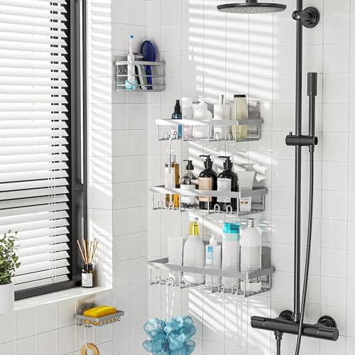 Moforoco Adhesive Shower Caddy Organizer Shelves Rack - Image 5