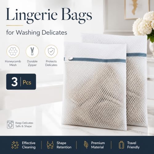 Lingerie Bags for Washing Delicates 3Pcs, Laundry Wash Bag, Honeycomb Mesh - Image 2