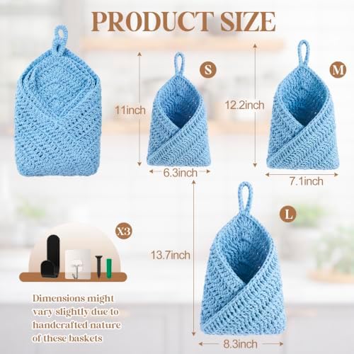 Honeydak 3 Hanging Baskets, Light Blue, Cotton Rope - Image 3
