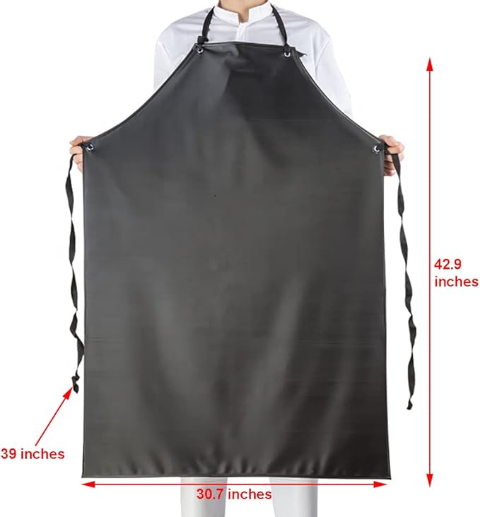 Chemical Resistant Vinyl Apron - Black Plus Size Unisex PVC Aprons for Dishwashing,Dog Grooming,Gardening,Fish Cleaning,Lab Work
