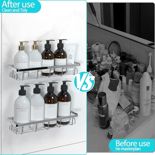 Shower Caddy Organizer with Hooks, Self Adhesive Bathroom Shelves, No Drilling - Image 4