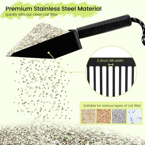 Cat Litter Scoop with Holder, Stainless Steel, Non-Slip Handle - Image 4