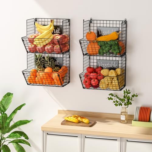 X-cosrack Metal Wire Basket Wall Mount, 4 Tier Extra Large Wall Storage Basket - Image 4