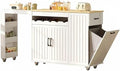 Modern Rolling Kitchen Islands with Extendable Dining Table, Hidden Trash Can Storage, Mobile Island Cart on Wheels with Storage for 2,Rubberwood Top,Storage Cabinet, Drawers & Wine rack,White