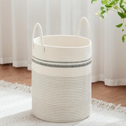 VIPOSCO 53L Tall Woven Laundry Basket Hamper, Stripe White by VIPOSCO