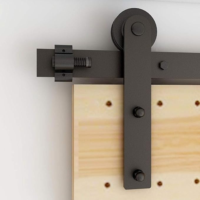 CCJH 15FT Sliding Barn Door Hardware Kit, Heavy Duty, Smoothly and Silently, Easy to Install, Fit 45" Width Double Door Panel, I Shaped Hangers Black