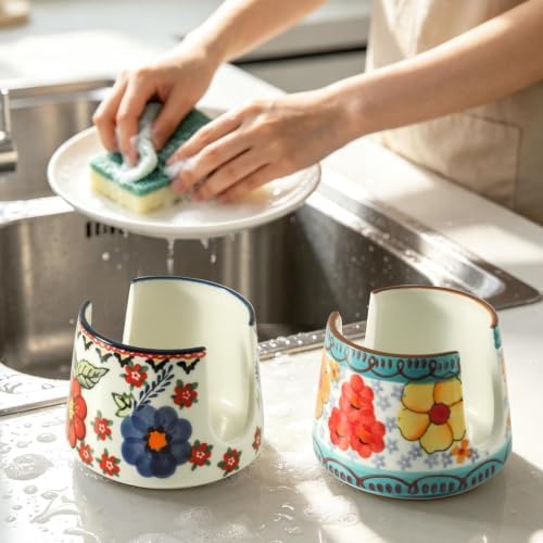Sponge Holder for Kitchen Sink, Ceramic Dish Sponge Dish Rack Scrubby Caddy - Image 7