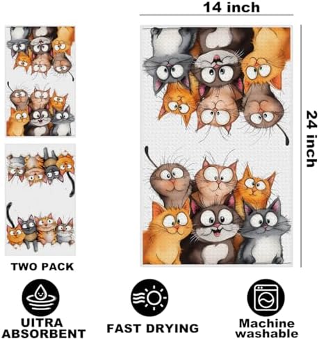 Jztco 2 Pcs Cute Cat Kitchen Towels, Cats Gifts Soft Absorbent Hand Towel - Image 2