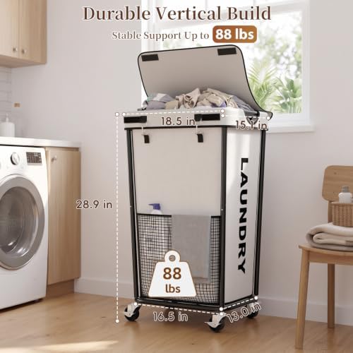 Laundry Hamper with Wheels and Lid, 110L Large Rolling Laundry Basket White - Image 5