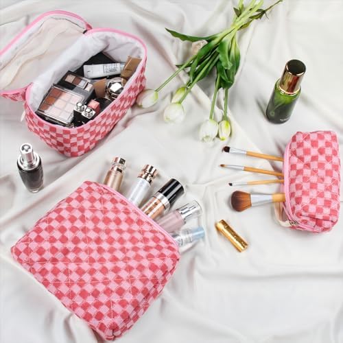 BuyCard Quilted Makeup Bag Set, CuteFloral Cotton Coquette Makeup Bag Toiletry - Image 6