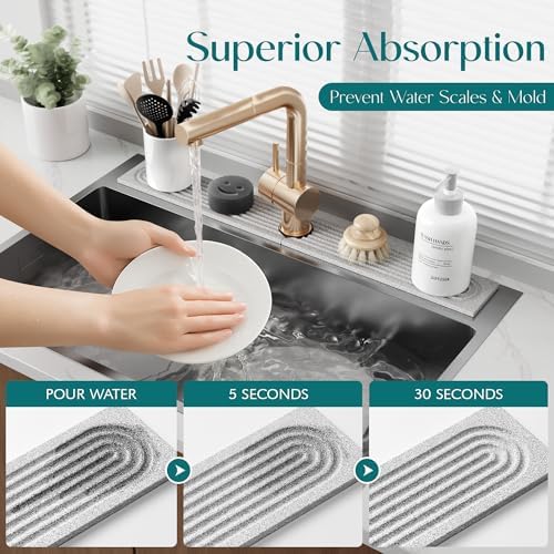 Stone Faucet Mat for Kitchen Sink, Food-Grade Diatomite Stone Drying Mat for - Image 5