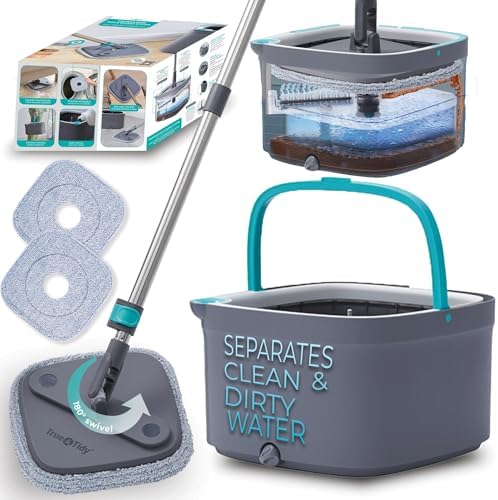 True & Tidy True Clean Spin Mop & Bucket System – Dual Compartment Design by TrueTidy