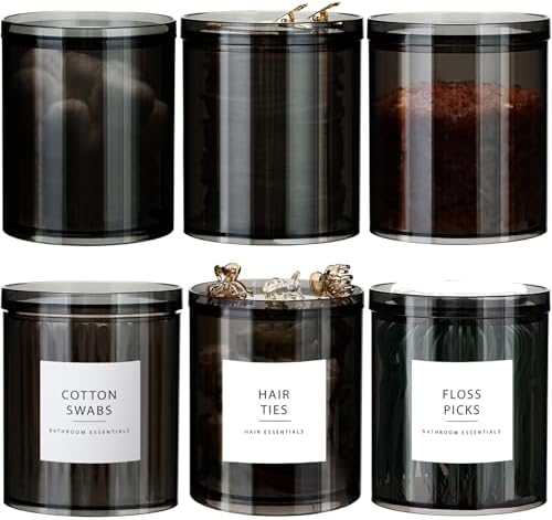 SheeChung 6 Pack Black Qtip Holder, Apothecary Jars by SheeChung