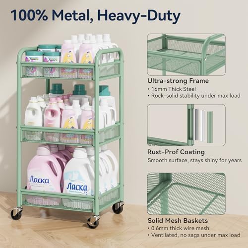 YASONIC 3 Tier Metal Rolling Cart - Image 2