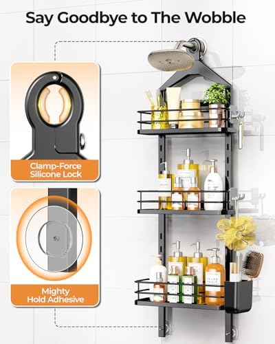 ODesign 3 Tier Adjustable Shower Caddy Hanging Over Head Anti-Swing Black - Image 5